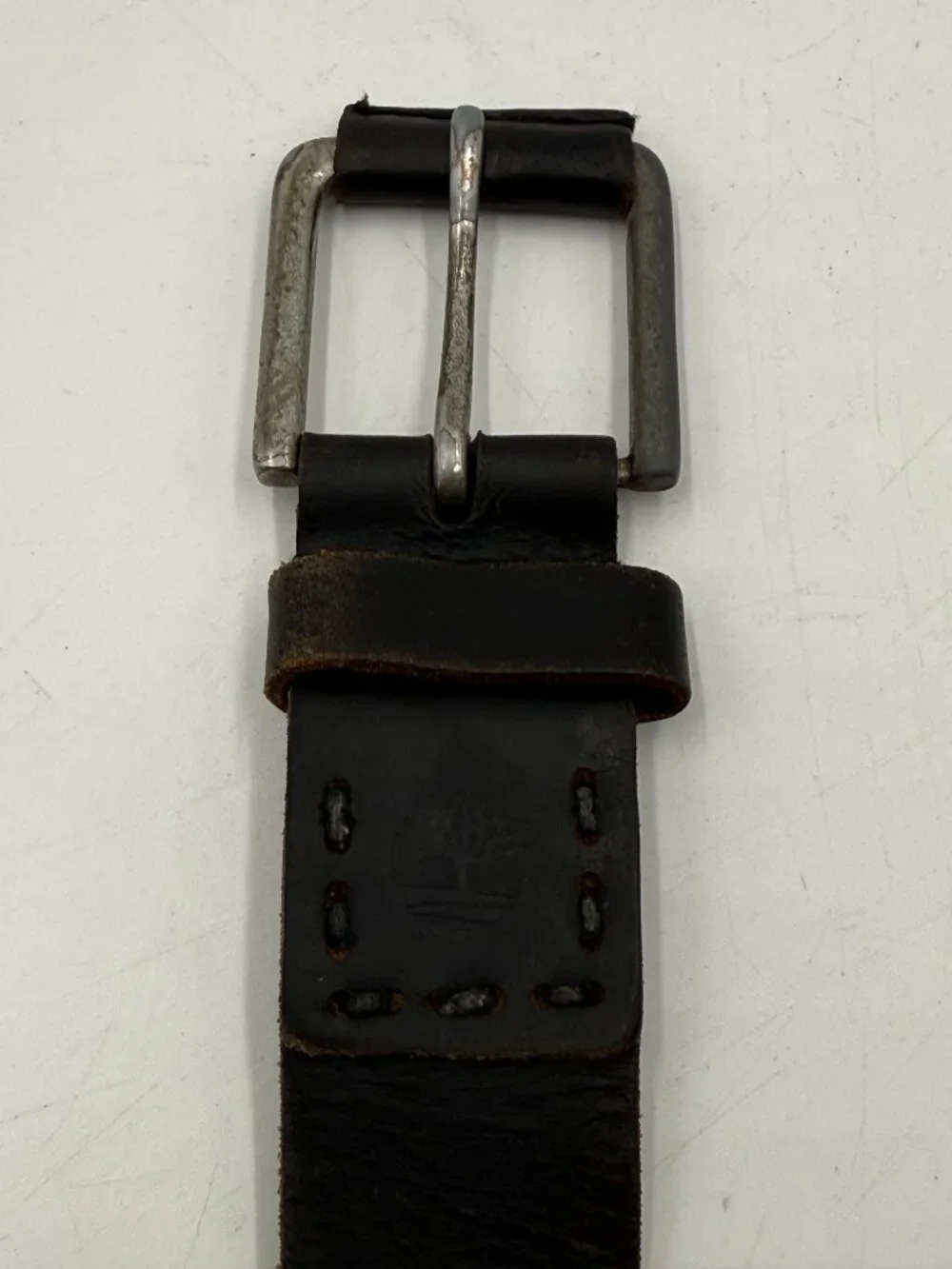 Timberland Genuine Leather Belt Size 36 Brown Silver Buckle 1.5
